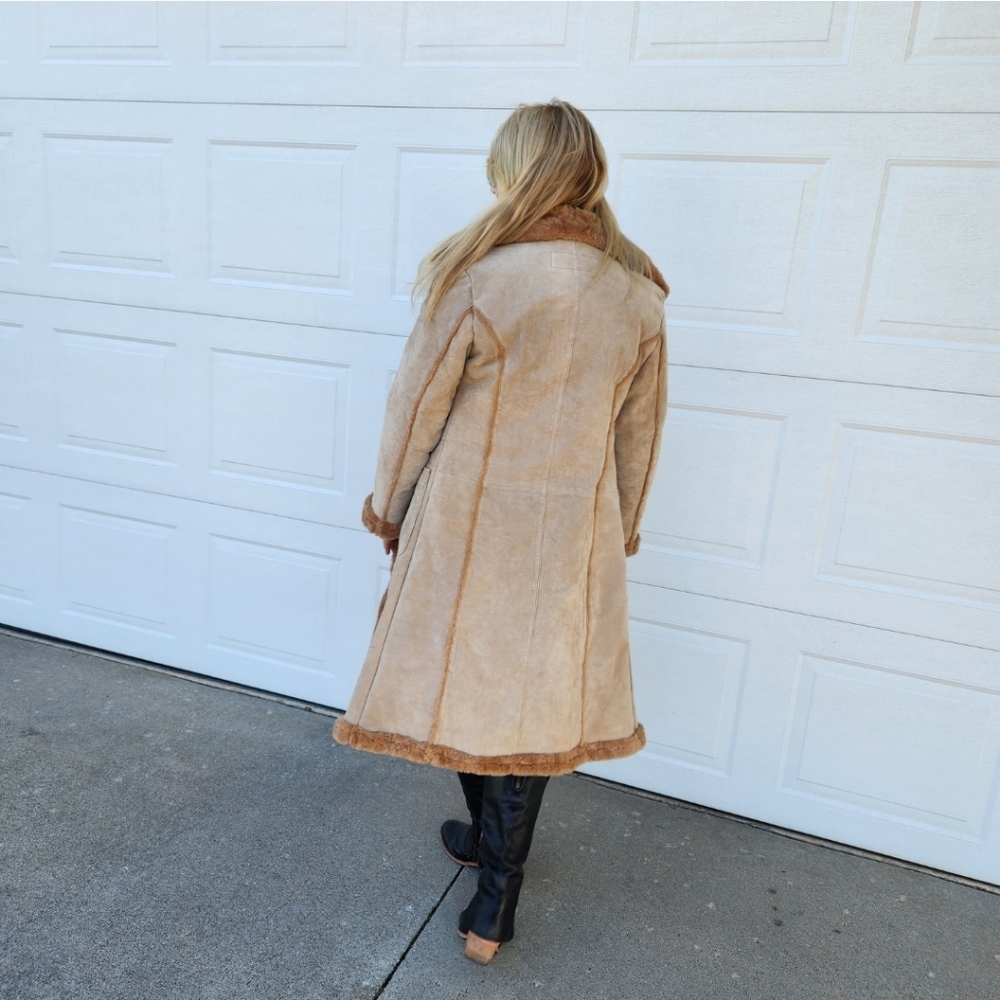 Steve Madden Vintage Y2k Genuine Leather Faux Shearling Long Coat Penny Lane - Picture 16 of 16
